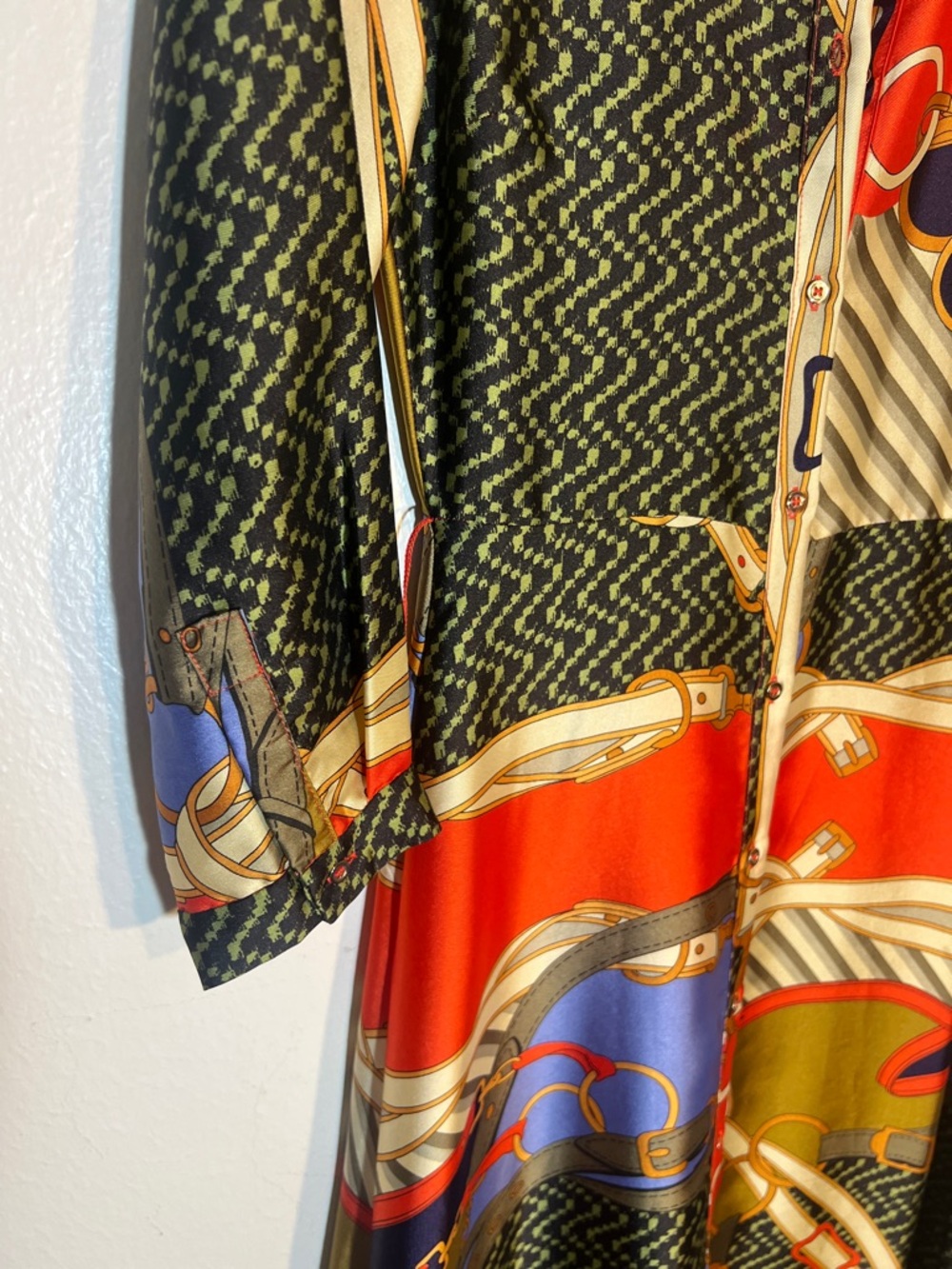 Zara Viral Equestrian Scarf Print Chain-Print Button Up Midi Shirt Dress XS - Picture 10 of 10